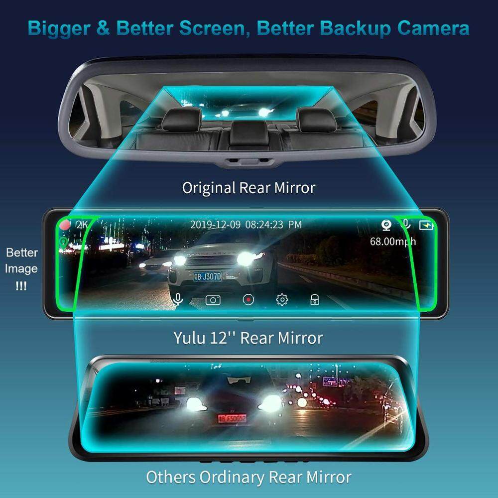 Ảnh Ekleva 12 Inch 4K 3840P Xe Dvr Dash Cam Ứng Dụng WIFI Sony IMX335 Gương Chiếu Hậu 1080P Camera Ô Tô Đầu Ghi Video Công Viên Màn Hình 1