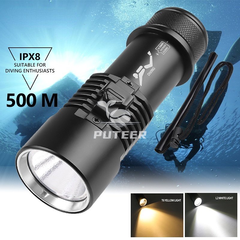 Đèn pin lặn XHP70 5000 lumens, chống nước IP68, có nam châm và ánh sáng đa màu