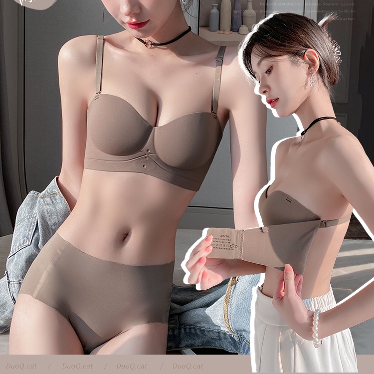 Set Áo Ngực + Quần Lót Không Dây Không Đường May Chống Trượt Có Thể Tháo Rời Thoải Mái Cho Nữ