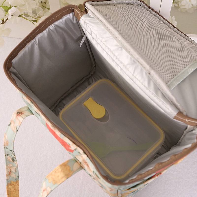 Túi giữ nhiệt ăn trưa canvas di động chống thấm, bento, picnic, kèm đá lạnh
