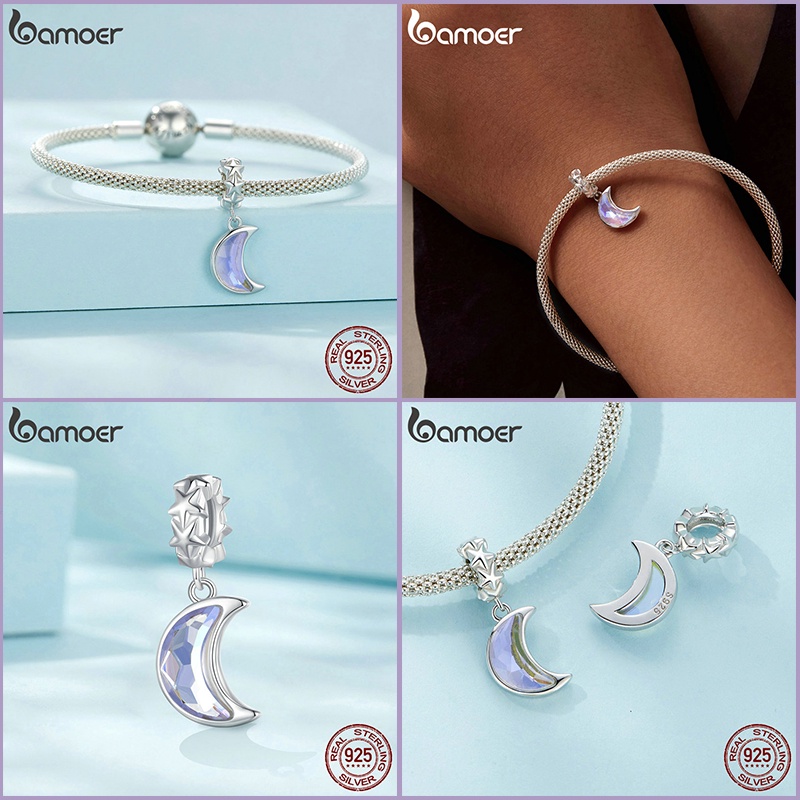 Bamoer Hạt Xỏ Lỗ Bằng Bạc 925 Họa Tiết Hoa Và Mây Dùng Để Làm Đồ Trang Sức