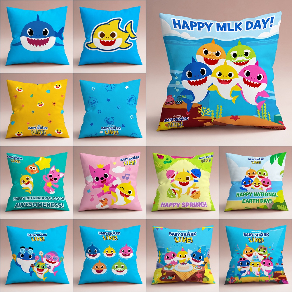 Vỏ gối Baby Shark In hình một mặt Vỏ gối sofa phòng khách Xe hơi Quà tặng Đệm Trang trí nội thất Quà tặng cho trẻ em (Không có lõi)