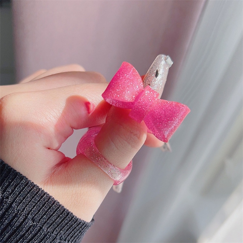 Nhẫn Đeo Tay Bằng Resin Acrylic Họa Tiết Gấu / Nơ / Trái Tim Nhiều Màu Xinh Xắn Cho Nữ