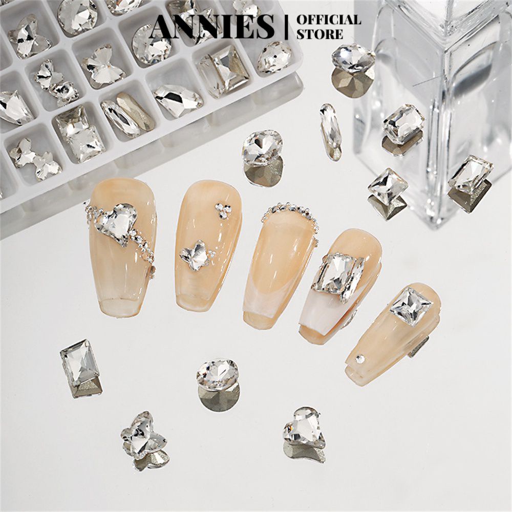 Set 10 phụ kiện dán móng tay nghệ thuật ANNIES nhiều kiểu dáng bướm đá nhân tạo ngọc trai trắng trong suốt thời trang