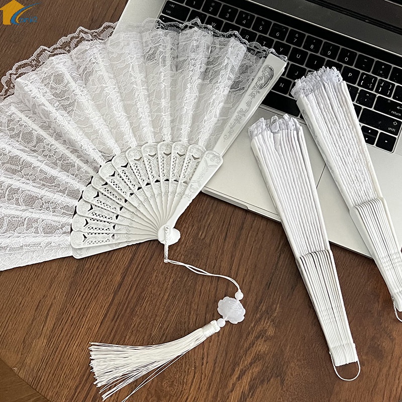 Quạt Xếp Phối Ren Trắng Phong Cách Lolita Cổ Điển