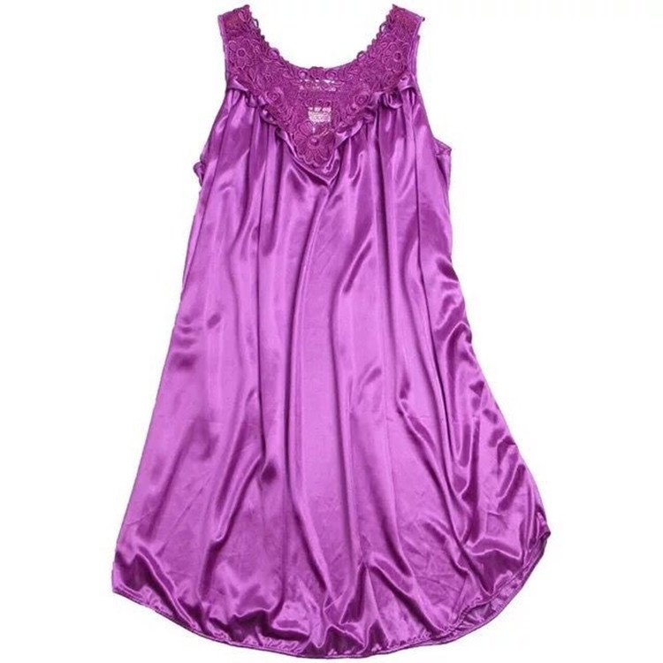 Ice Silk Pajama Phụ nữ Lace Mô phỏng lụa Thoải mái Pajama Mùa hè lụa Sexy Sling Dress luyoo32