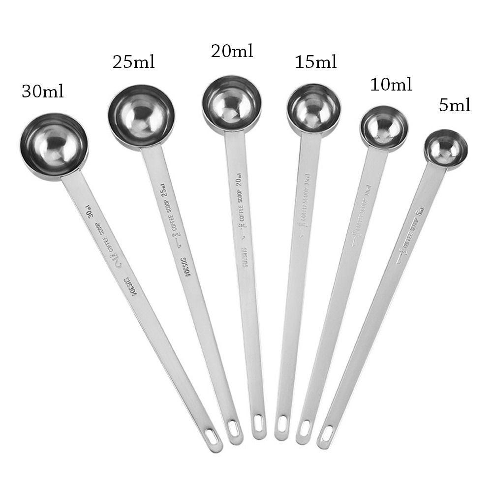 Muỗng cà phê GOODH, Muỗng đo lường bằng thép không gỉ dày, Tay cầm dài 5 / 10 / 15 / 20 / 25 / 30ML Muỗng đo cà phê Pha trộn