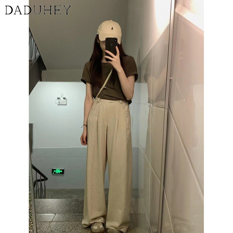 Ảnh DaDuHey New American Ins High Street Thin Casual Jeans Niche High Waist Wide Leg Pants Large Size Trousers 4
