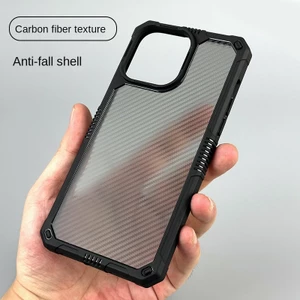 Ốp Điện Thoại IPhone 15 Vỏ Bảo Vệ Sợi Carbon Chống Trơn Trượt Túi Khí Bán Trong Suốt Dày Apple 14Promax Chống Sốc 13pro Bảo Vệ