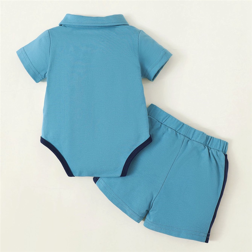 Mô tả Sơ sinh bé trai bộ quần áo ngắn tay turn-down romper + quần short mùa hè thường 2 cái trang phục - 3