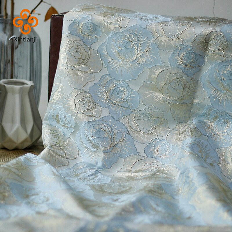 1 Mét Sợi Vàng Lụa Jacquard Vải Hoa Hồng Giảm Vải Thêu Vải Trang Trí Hoa Thổ Cẩm Vải Tự Làm Đầm TJ8146