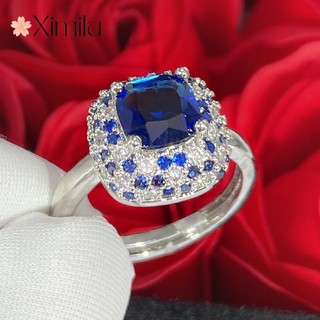♥ Thời Trang Sang Trọng Xanh Tanzanite Bộ Trang Sức Nhẫn Vàng Trắng Bông Tai Bé Gái Tính Khí Mặt Dây Chuyền Sapphire Vòng Cổ Bạc Quà Tặng Tinh Tế