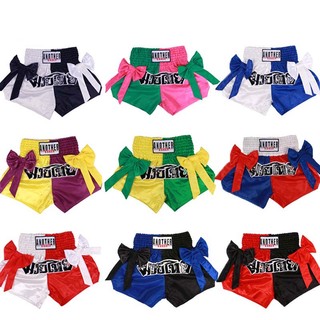 Muay Thái Quyền Anh Quần Short Nam Nữ Trẻ Em Bé Trai Bé Gái Chiến Đấu Huấn Luyện Chiến Đấu Bowtie Thêu XS-3XL