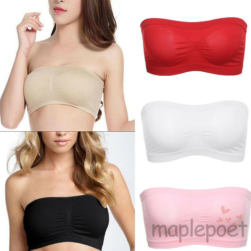 Dây áo ngực đính đá Áo lót ống không dây không đường may phối lưới ở lưng màu trơn một size thời trang cho nữ