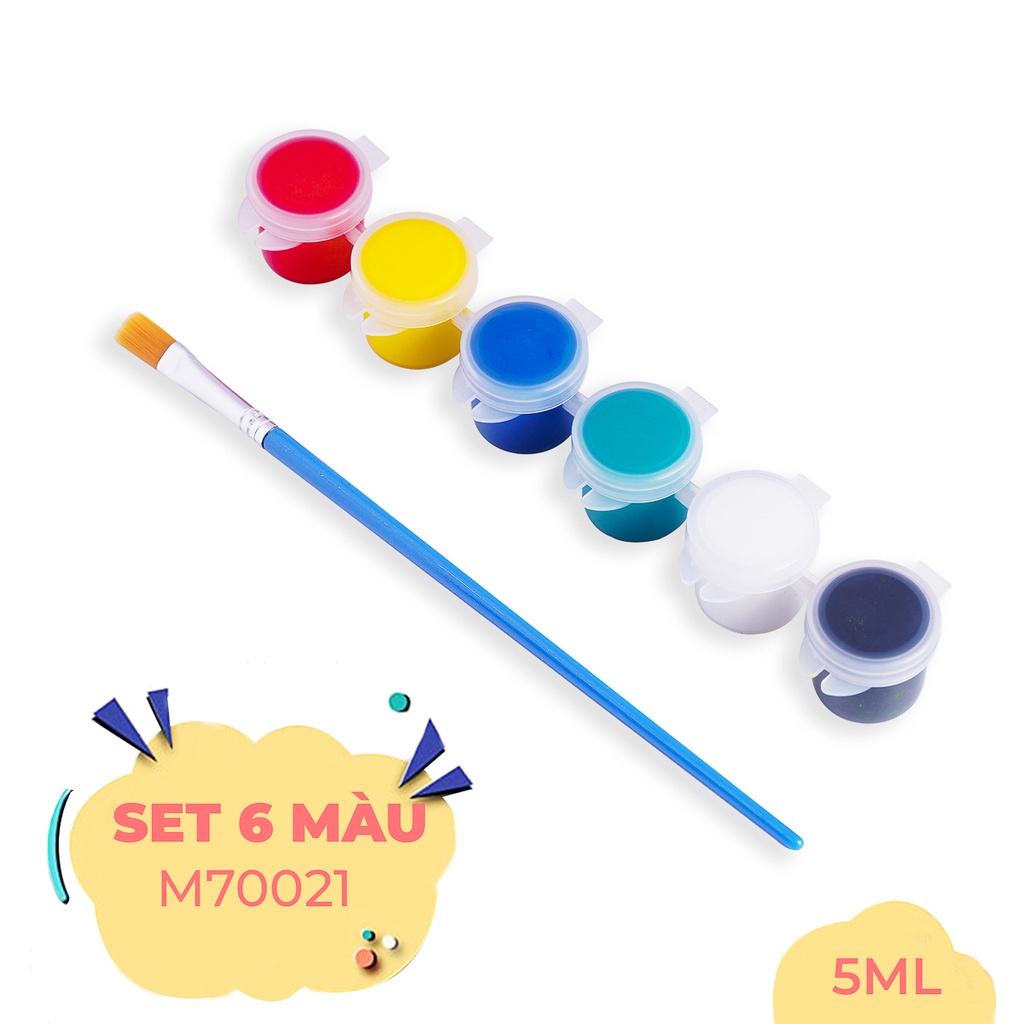 Màu Nước Poster 5ml 6-12 Màu, Màu Chuẩn, Độ Bám Giấy Tốt, Khô Nhanh, Mịn, Tô Tượng An Toàn Cho Người Dùng M70021/M70023