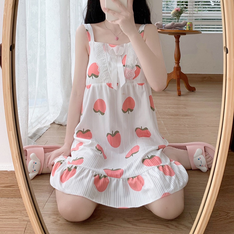 Váy Ngủ	Pyjama Đầm Ngủ Sát Nách Có Mút Đệm Ngực In Hoạt Hình Dễ Thương Thời Trang Mùa Hè Cho Bạn Gái luyoo32