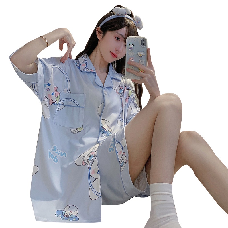 Váy Ngủ	Pyjama Đầm Ngủ Dáng Rộng Họa Tiết Hoạt Hình Thời Trang Mùa Hè Cho Nữ 100kg luyoo32