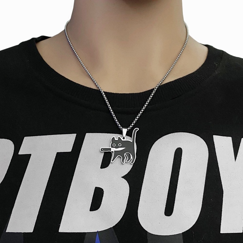 Dây Chuyền Mặt Mèo Bằng Thép Không Gỉ Dễ Thương Cho Cặp Đôi