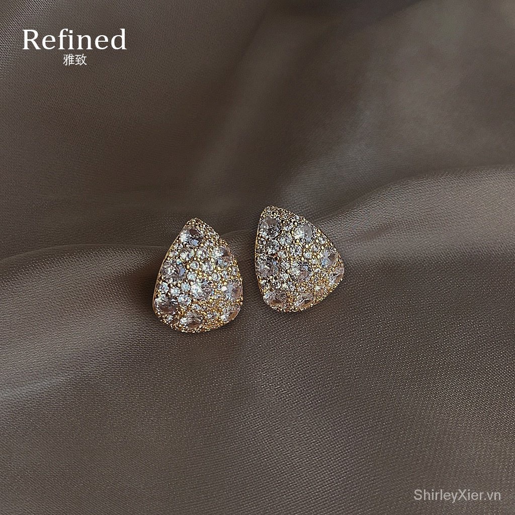 Bông Tai Mạ Bạc 14K Đính Đá Zircon Yếu tố tối giản Sáng bóng Cao cấp Phụ kiện thời trang nhẹ và sang trọng