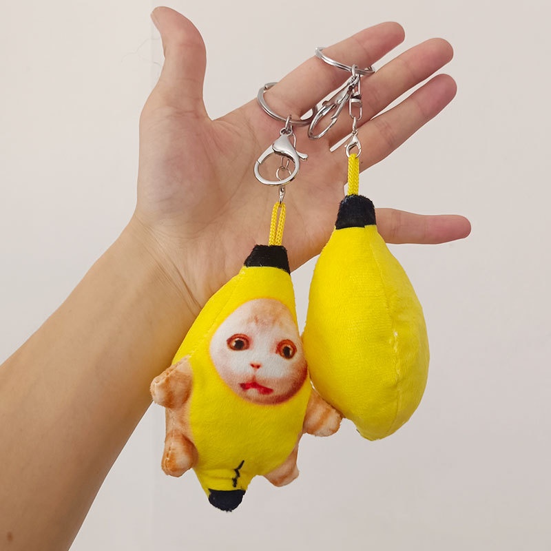 HK1 12CM Khóc Chuối Mèo Khóc Mèo meo Có Âm Thanh Ngộ nghĩnh Móc Khóa Búp Bê Mặt Dây Chuyền KH1