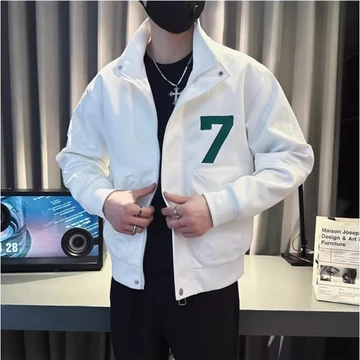 【3 Màu】Áo khoác nam cổ Đứng phối bèo thời trang xuân thu chất lượng cao cho nam áo khoác bomber nam nữ áo khoác gió dù mùa thu và mùa đông giữ ấm cảm giác thiết kế cổ áo đứng trang chủ thiết kế độc đá