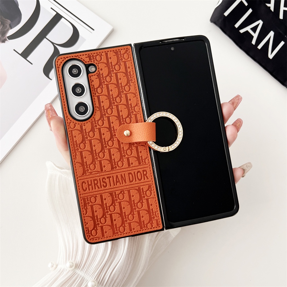 Dành Cho Samsung Galaxy Z Fold 6 5 4 3 2 Cổ Điển D Thiết Kế Da PU Chống Sốc Ốp lưng Cho Galaxy Z Fold6 Với Ngón Tay Vòng Buộc Gấp Ốp lưng