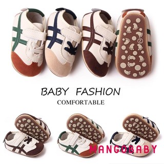 Mg-infant Baby Boys Girls Moccasins Giày thể thao sọc màu tương phản Da PU Đế chống trượt Prewalker Giày tập đi đầu tiên