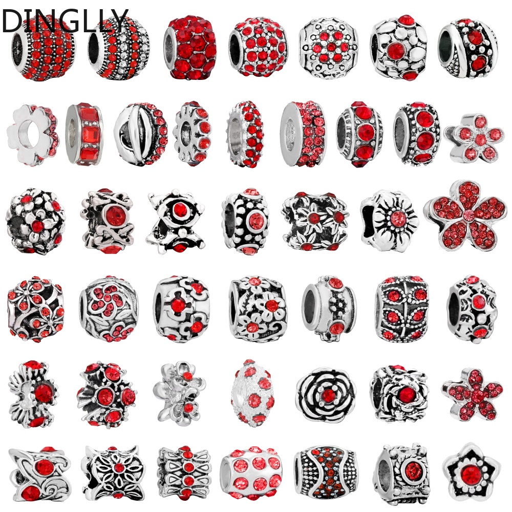 Hạt hợp kim dinglly màu đỏ rhinestone tròn đính cườm quyến rũ phụ kiện làm đồ trang sức tự làm