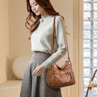 Túi đeo chéo HOBBYIN, Túi đeo vai quà tặng mẹ bằng da PU, Túi xách mềm cổ điển trung niên nữ