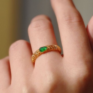 Nguyên bản phong cách cung điện tự nhiên ngọc bích hetian phương pháp cổ xưa mạ vàng 18k nhẫn nữ trang sức retro