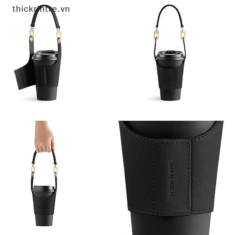 Thi túi đựng cốc bằng da túi đựng chai nước di động túi đựng bằng da dây đeo insulag ly trà sữa ly cà phê phụ kiện vn