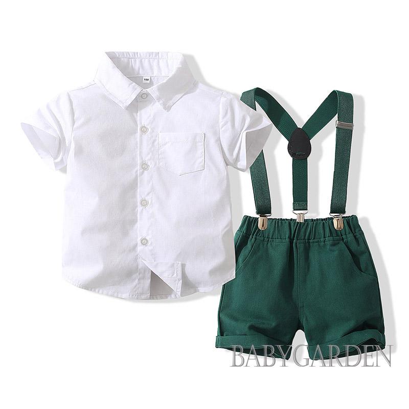 Bộ Trang Phục 2 Mảnh Áo Sơ Mi Ngắn Tay Cài Khuy + Quần Short Yếm Lịch Lãm Cho Bé Trai 6 Tháng - 4 Tuổi