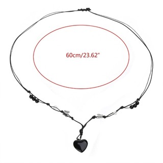 Com * Mặt dây chuyền trái tim Xương đòn Chuỗi Vòng cổ Đá quý màu đen-Áo dệt Dây