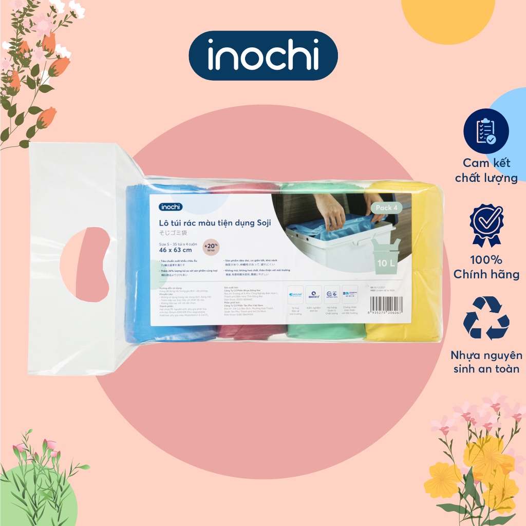 Túi rác tự huỷ sinh học Inochi có quai tiện dụng dạng cuộn nhiều màu ...
