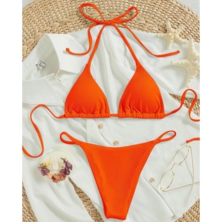 Bộ Đồ Bơi Bikini Hai Mảnh Bằng Vải Dệt Kim Mềm Màu Trơn Dành Cho Bạn Nữ