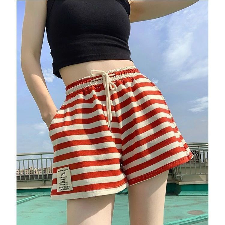 Quần Short Sọc Nữ Mùa Hè Mới Co Giãn Eo Rời Chữ A Quần ngắn ống rộng