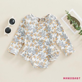 Mgg-kids Bé Gái Đồ Bơi Mùa Hè In Hoa Tay Dài Xù Áo liền quần Đồ Bơi Đi Biển Đồ Tắm Quần Áo Trẻ Em