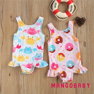 Mg-breathable Little Girls Đồ bơi một mảnh, Đồ bơi không tay in hình cua / bánh rán dễ thương cho kỳ nghỉ