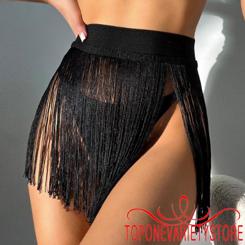 Topone-nữ Váy Đi Biển Eo Cao Tua Rua Chắc Chắn Mùa Hè Váy Mini Cho Kỳ Nghỉ Đi Biển