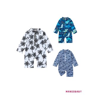 Mg-kid Bé Trai Áo Liền Quần Áo Bơi Tay Dài Cổ Tròn Dây Kéo Bãi Biển Bể Bơi Body Đồ Bơi Quần Ngắn