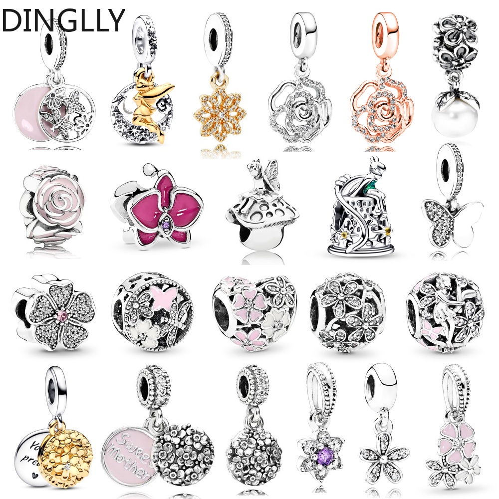 Hạt Charm Hình Hoa Hồng Và Bướm Màu Bạc Dùng Làm Trang Sức DIY