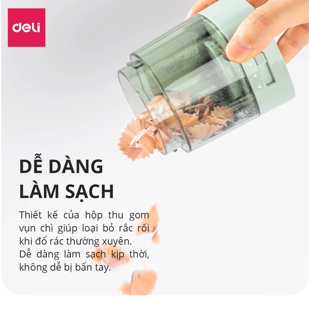 [MẪU MÃ MỚI] Gọt bút chì điện tự động Deli tiện lợi, an toàn và bảo vệ người dùng, màu sắc hiện đại
