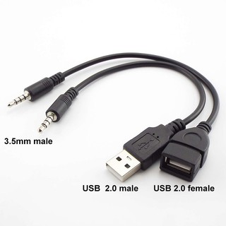 Dây Cáp OTG Chuyển Đổi Âm Thanh Aux 3.5mm Đầu Cắm 3.5mm Sang Cổng Cắm Usb Cho Xe Hơi 20cm