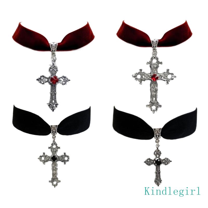 Vòng Cổ Choker Nhung Đen Mặt Thánh Giá Độc Đáo Phong Cách Gothic Cổ Điển