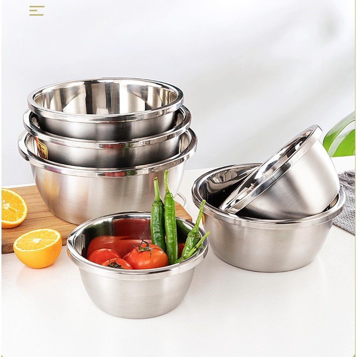 Âu Inox Thau Inox đường kính 18cm 20cm 22cm 24cm 26cm 28cm 30cm 32cm ...
