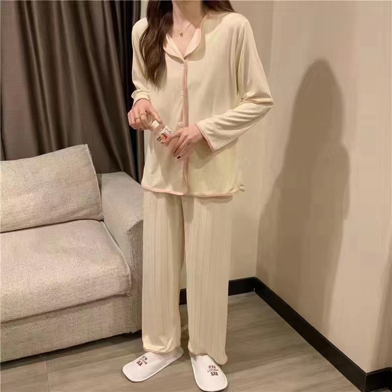 Bộ Đồ Ngủ Tay Dài Màu Sắc Đơn Giản Phong Cách Hàn Quốc Cho Nữ [Lff0807]