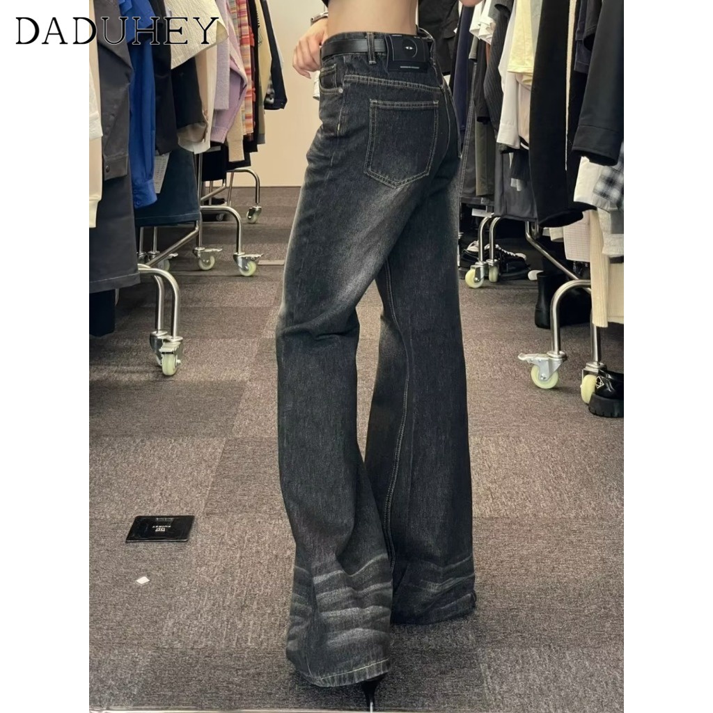 Ảnh DaDuHey New American Ins High Street Retro Washed Jeans Niche High Waist Wide Leg Pants Large Size Trousers 4