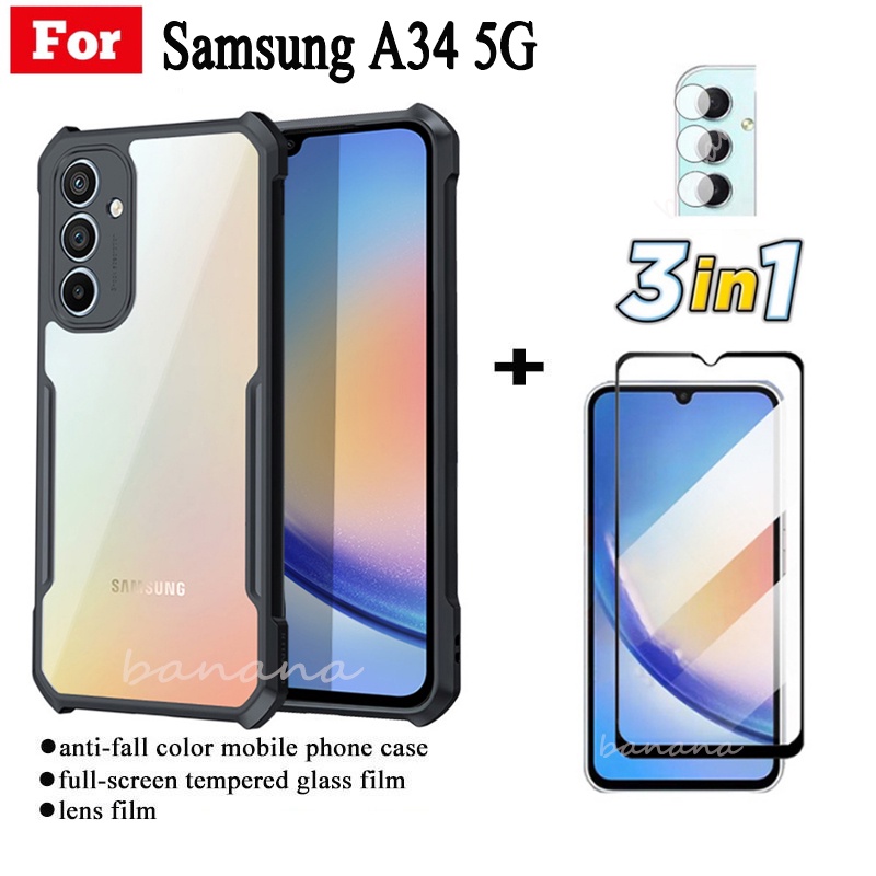 Ốp điện thoại di động chống rơi Samsung A34 5G Dành cho Samsung A04e A04S A14 A13 A12 A53 A73 A23 A52 A72 A22 Phim kính cường lực + Phim ống kính