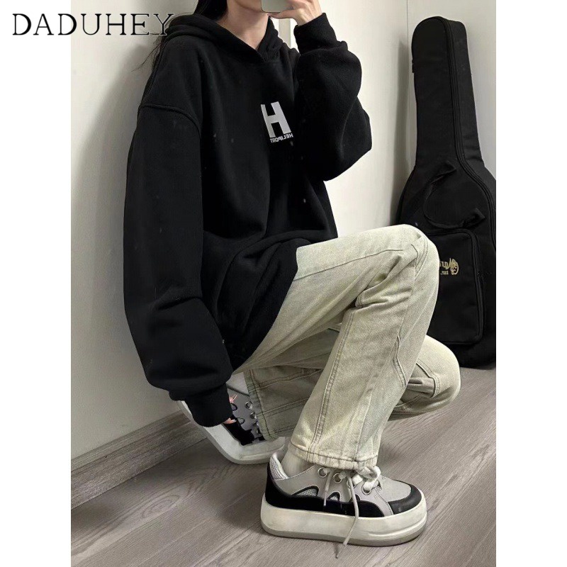 Ảnh Quần jean DADUHEY dài ống thẳng lưng cao size lớn ghép nối phong cách Mỹ niche mới 4