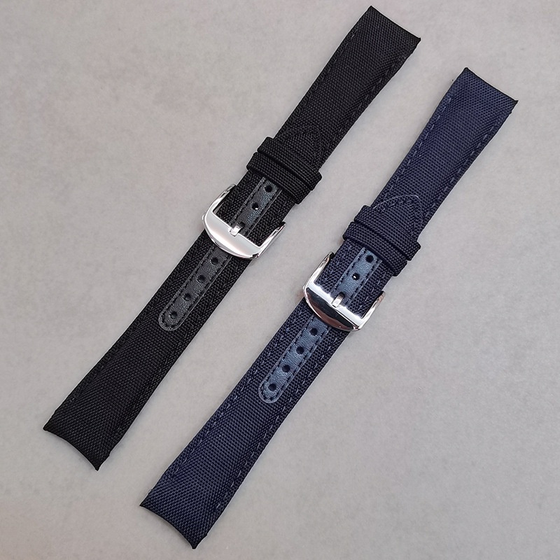 Dây Đồng Hồ Đeo Tay Thời Trang Bằng Da Bò + Vải Bạt Nilon Đầu Cong 20mm 22mm Dành Cho OMEGA Seamaster 300